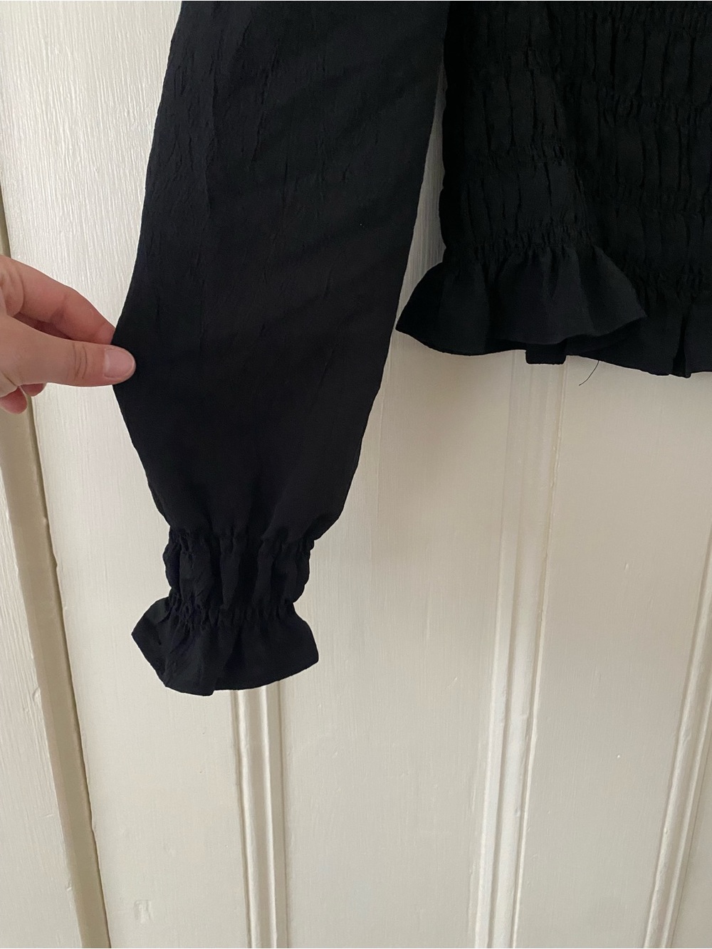 H&M Black Smocked Ruffle-Neck Long Sleeve Blouse - Picture 4 of 6